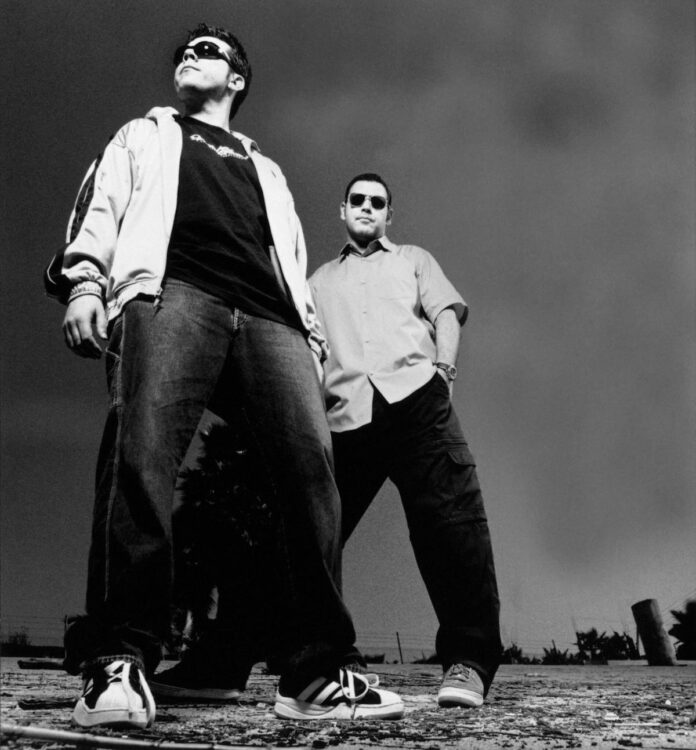 The Crystal Method (Scott Kirkland, Ken Jordan) in 2001, photographed for their Tweekend album release campaign. Credit: Ralf Strathmann