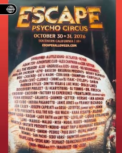 Escape Psycho Circus 2026 lineup poster