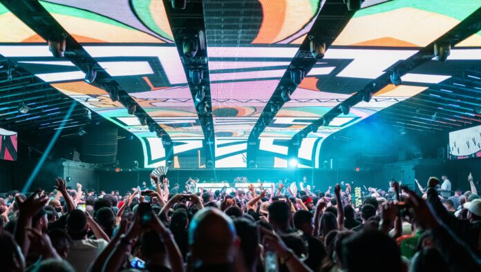 Nightclub lights during an electronic music festival